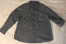 Talbots Women's Long Sleeve/Roll Tab Button Shirt Paisley Black/White Hearts 22W