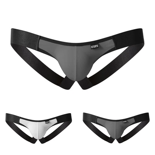Sexy Jockmail Mens Black Faux Leather Jockstrap Underwear Jock Strap Briefs - Picture 5 of 16