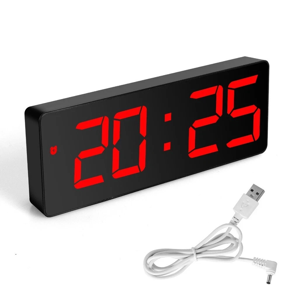 Large Mirror Display Usb Snooze Temperature Mode