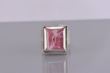 Sterling Silver Squared Rhodochrosite Coiled Rope Trim Band Ring 925 Sz: 5