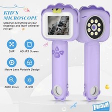 Kids Handheld Microscope 500X Dual Lens STEM Toy w/ Screen Rechargeable