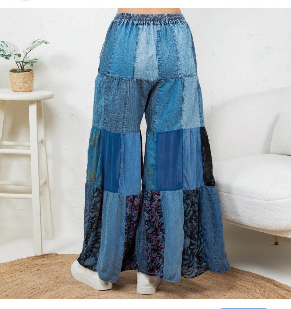 Young Threads Patchwork Tiered Boho Denim Pants S… - image 9