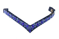 Stylish Blue V-shaped horse bridle Snap browband made from durable leather .