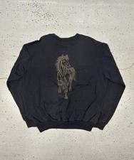 VTG 90s Horse Graphic Crewneck Sweatshirt - Black - Size- Large