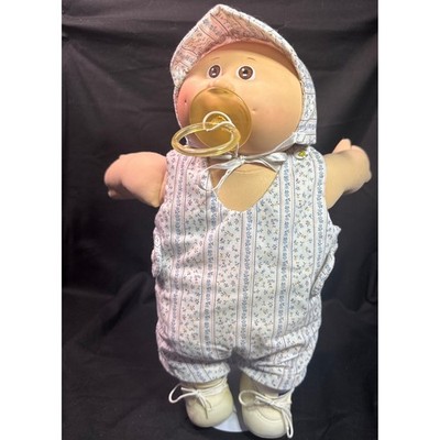 Vintage Cabbage Patch Kids Bald Baby Boy Doll Blue Floral Romper Bonnet 1980s