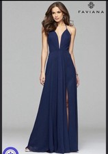 Faviana Chiffon V-Neck Evening/prom Dress With Full Skirt And Lace-Up Back