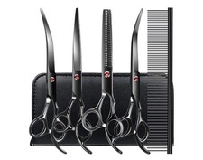 Professional Dog Grooming Scissors Kit Black 6 in 1 Dog Shears for Grooming 6CR