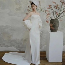 Straight Strapless Wedding Dress Fashion Simple Taffeta Bridal Gowns Customized