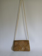Women's Carla Marchi Gold Beaded Evening Purse Inside Pockets Handmade In China