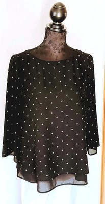Esprit 2-lagen Bluse mit Seidenanteil, Rautenmuster in schwarz und weiss, 36