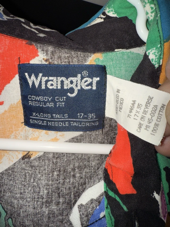 Vintage Wrangler Shirt 16-34 Cactus Button Up Western Collar Tips, Made in USA - Image 3 of 4