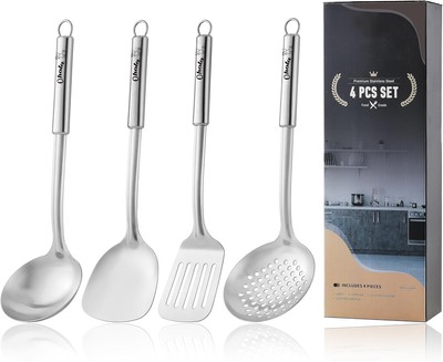 4PCS Cooking Utensils Set, OHOLA Stainless Steel Metal Kitchen 14*4.7, Silver 