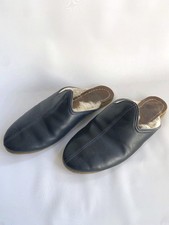 Sabah Women's Shearling Slippers Sz 43 Navy Handmade Turkey Genuine Leather
