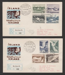 Islandia 1956 conjunto de 2 registrados FDC con emisión definitiva