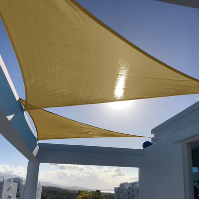 Sun Shade Sail 12'X12'X12' Triangle Sand UV Block Sunshade for Backyard Yard Dec