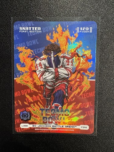 Bo Jackson Battle Arena Tecmo Bowl Skatter Fire Logo Foil Cam Skattebo SP