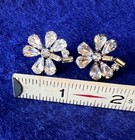 VTG RHINESTONE EARRINGS FLOWER PETAL DESIGN SILVER TONE PRONG SET CLEAR CLIP ON — photo 4