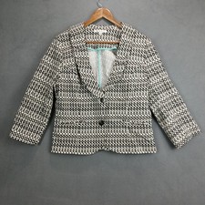 Cabi Du Jour Blazer Jacket Women 12 White Black Geometric Single Breasted Formal