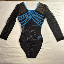 Alpha Factor 3/4 Mesh Long Sleeve Rhinestone Embellished Gymnastics Leotard AS