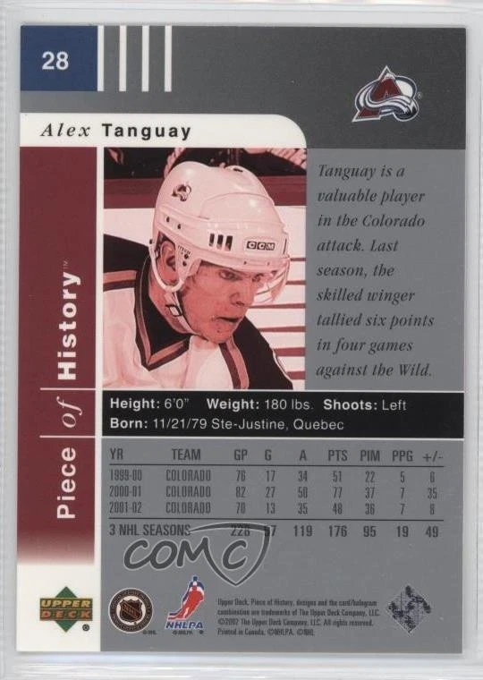 2002-03 Upper Deck Piece Of History Alex Tanguay #28 - Image 2 of 2