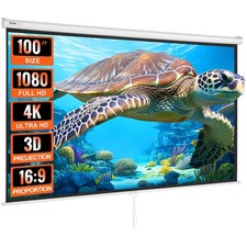 Uimoso Manual Pull Down Projector Screen 100 inch 16:9 4K 1080 HD Retractable
