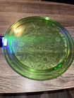 VTG Jeanette Green Uranium Depression Glass Sunflower Footed Cake Plate 10"