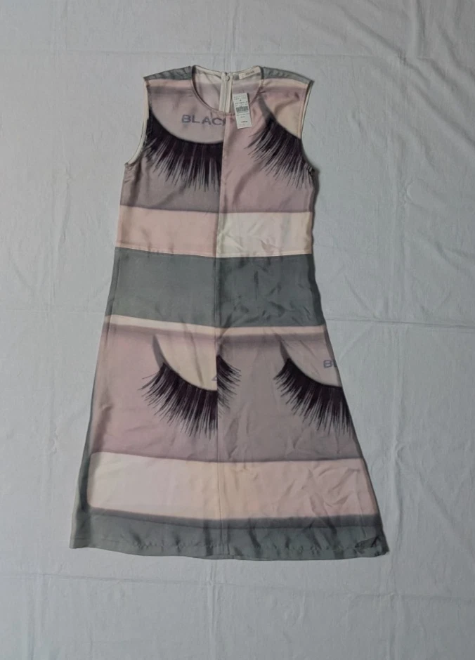 Abito Celine stampa ciglia colorblock grigio rosa senza maniche in seta taglia FR 36 US 4