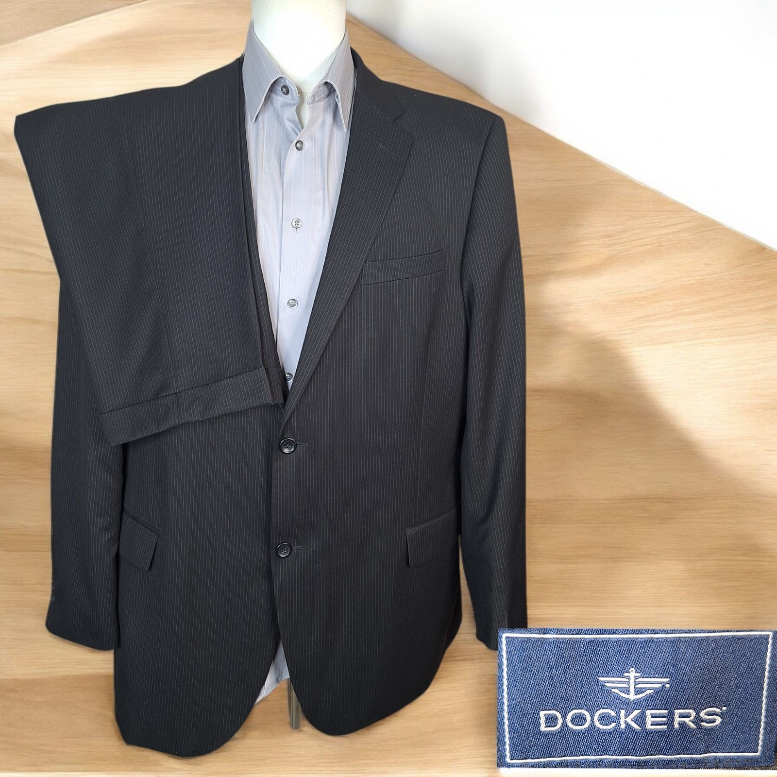 Dockers 2 Piece Suit Mens 48L 42WX30L Black Stripe Single Ve
