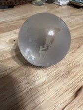 Vintage World Globe Earth Paperweight Etched Frosted Crystal Glass Clear, 3  