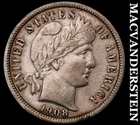 1908-D Silver Barber Dime - Scarce  Extra Fine  Better Date  No Reserve  #i6995