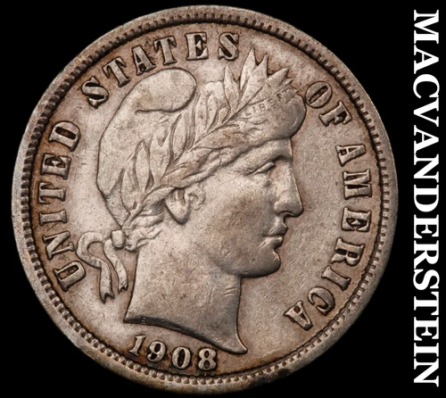 1908-D Silver Barber Dime - Scarce  Extra Fine  Better Date  No Reserve  #i6995
