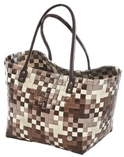 Shopper Einkaufstasche Henkeltasche MERI aus PE geflochten mit PU Henkeln braun