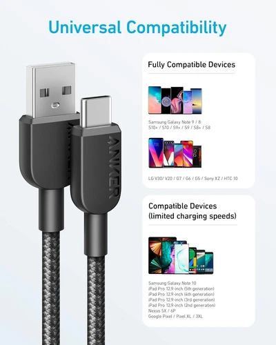 Cable Anker USB A a C, cable cargador (paquete de 2, 6 pies), para iPhone 6 pies, negro Foto 4 de 4