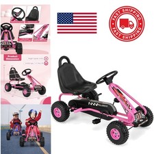 Pedal Powered Pink Go Kart for Kids 66 Pound Weight Capacity with Non Slip Tires