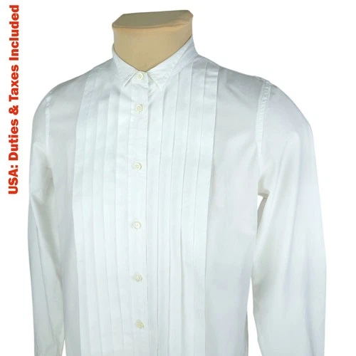 J.CREW Thomas Mason Pleated Bib Tuxedo Shirt White Cotton Button Down Size 8 M