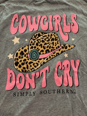 Simply Southern Cowgirls Dont Cry Short Sleeve Shirt-X-Large XL-Cowboy Hat-Soft