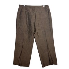 Eileen Fisher Wide Leg Crop Linen Pants Size M Brown Zip Pockets Italian