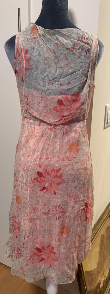 Elie Tahari Small/8 Sheer Pink Floral Silk Sheer Lined Slip Baby Doll Dress Y2K - Image 3 of 4