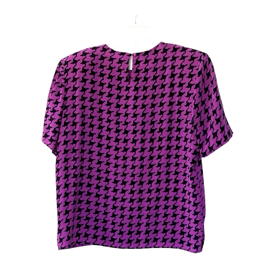 Blusa de seda Christie And Jill talla mediana púrpura negra manga corta top vintage Foto 2 de 4