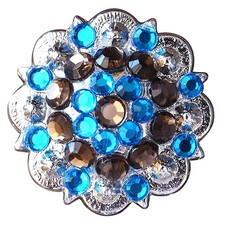 C-TY08 Set Of 8 Western Screw Back Concho Blue Brown 1-1/4In Saddle Cowgirl