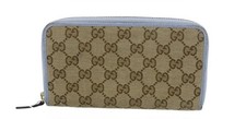 Gucci Tan and Light Blue Monogram Canvas Wallet Gold Hardware
