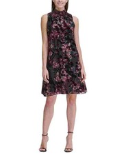Tommy Hilfiger Women's Mock Neck Floral Chiffon Dress Purple Size 10