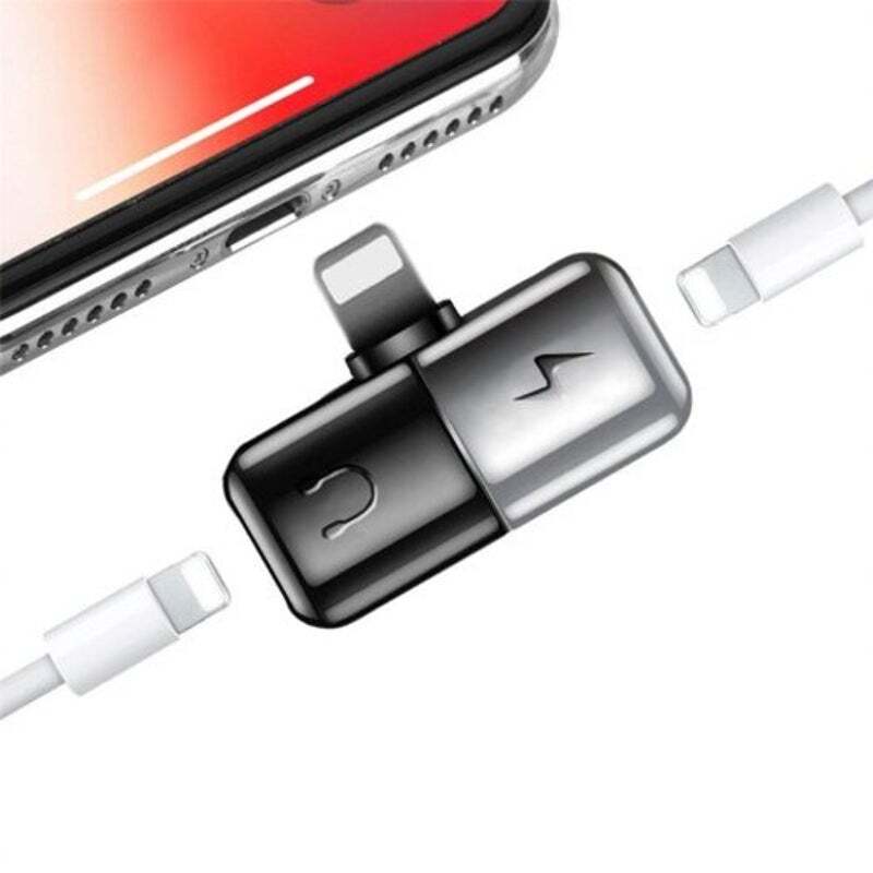 Dual Ports Headphone Audio And Chargering Adapter For Iphone Xs / Max Xr 8 7 Bla