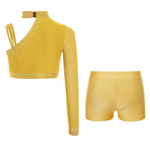 Kids Girls Crop Top With Shorts Gymnastic Outfits Fitness Tracksuit Dance Gym - Picture 61 of 90