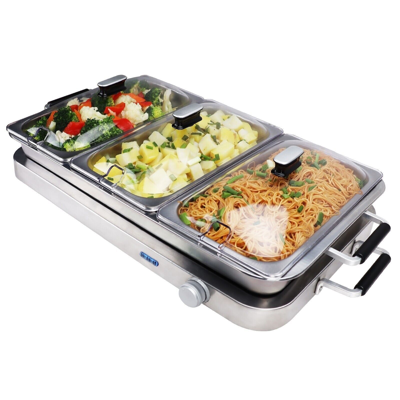 NEU! Edelstahl 3 Pfannen großes Buffet Lebensmittel Servier & Wärmer Kochplatte Tablett