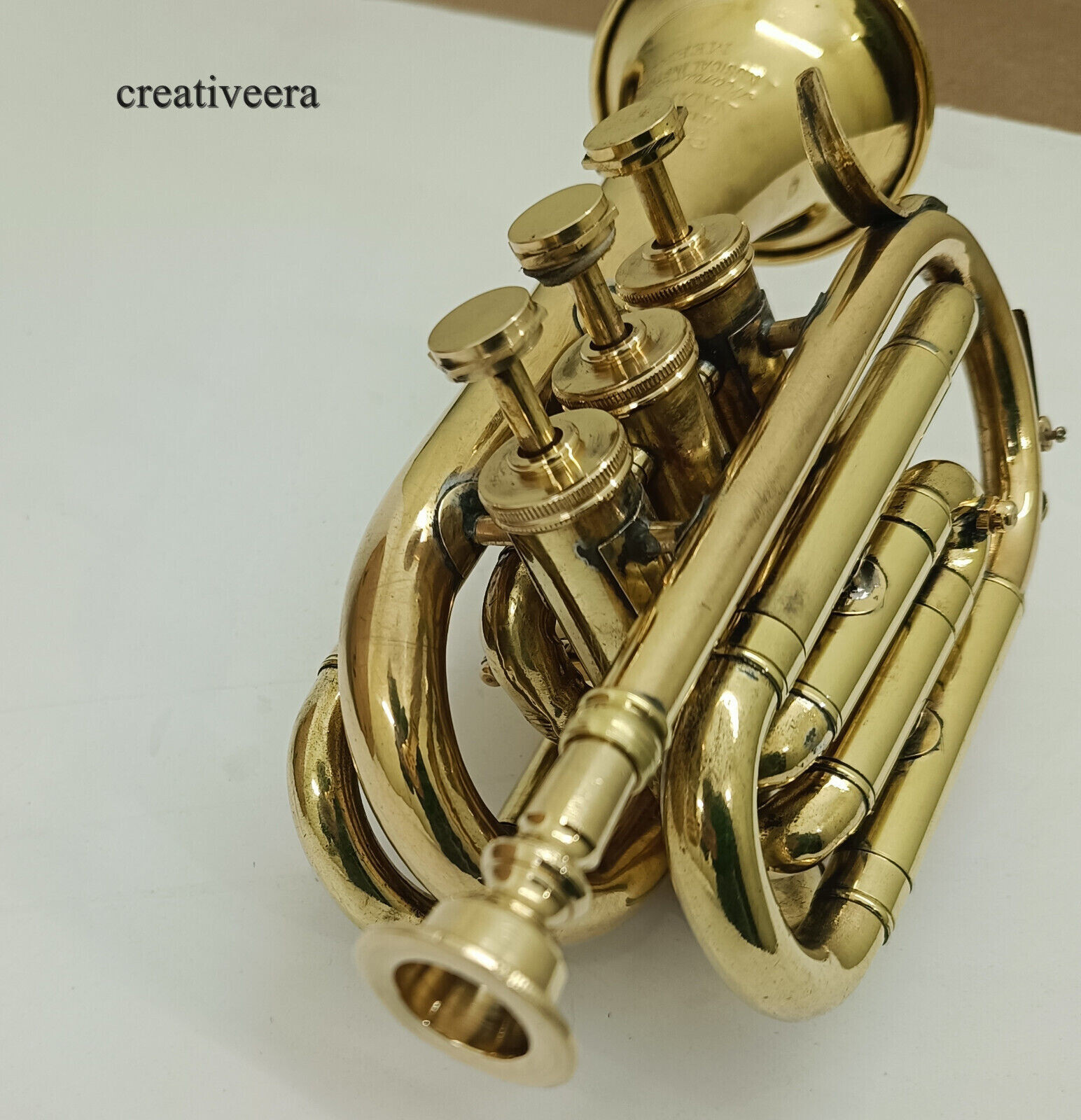 Antique Royal  Brass Golden Finish Pocket Trumpet Decorative Horn Trumpet Gift