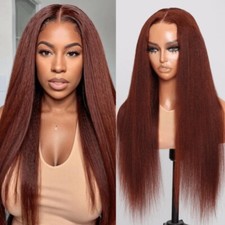 UNice Bye Bye Knots Glueless Wig Reddish Brown Yaki Straight Lace Human Hair Wig