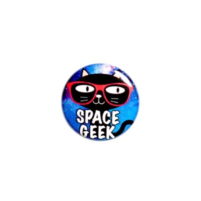 Vintage 80s 90s Style Pin Button Kitty Cat Space Geek Nerdy Jacket Pin 1  74-30