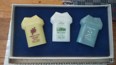 3 Vintage Advertising Plastic SALT/PEPPER SHAKER Elevator, Texaco, Mahan Supply