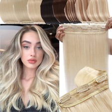 Clip in 100 Remy Human Hair Extensions One Piece Blonde 3/4 Full Head Weft Long